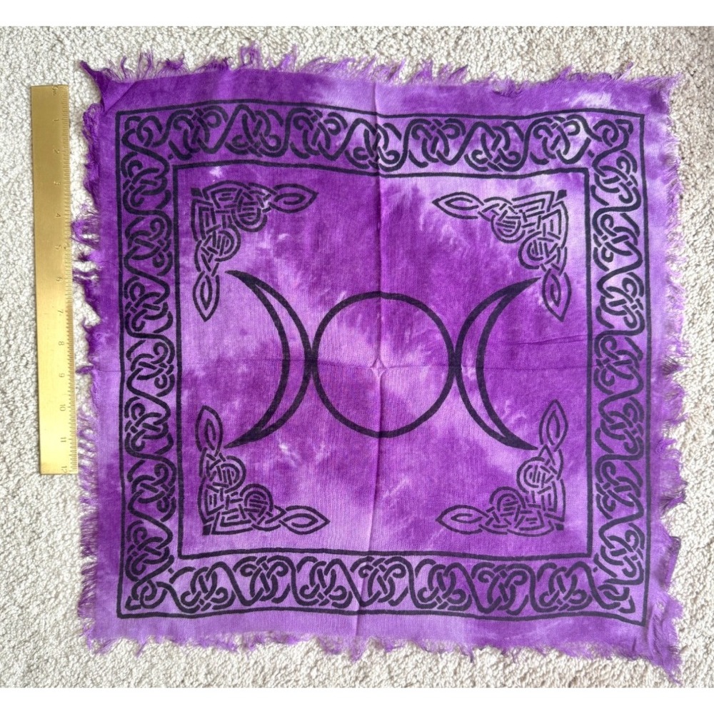 Purple Tie Dye Triple Moon Altar Cloth Celtic Knot Tarot Cloth Witchy Decor 12in